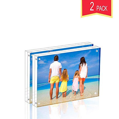 Meetu Acrylic Picture Frame 3.5 x 5 inch,2 Pack Clear Freestanding Double Sided 20mm Thickness Frameless Magnetic Photo Frames Desktop Display with Gift Box Package - size: 3.5x5"(2 Pack)