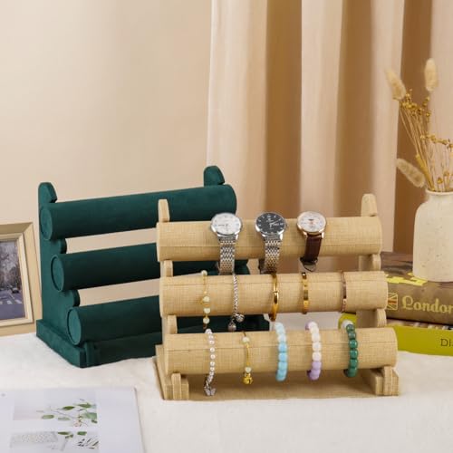 Velvet 3 Tier Bracelet Holder Display Stand, Detachable Jewelry Organizer Rack for Vendors, Green Watch Organizer Racks for Selling