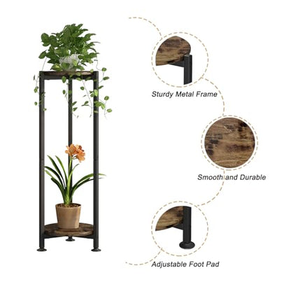 Plant Stand Indoor Corner Tall 2 Tier Metal Modern Flower Storage Plant Shelf Holder for Living Room Balcony Garden,Black (2 Tier-Black Round)