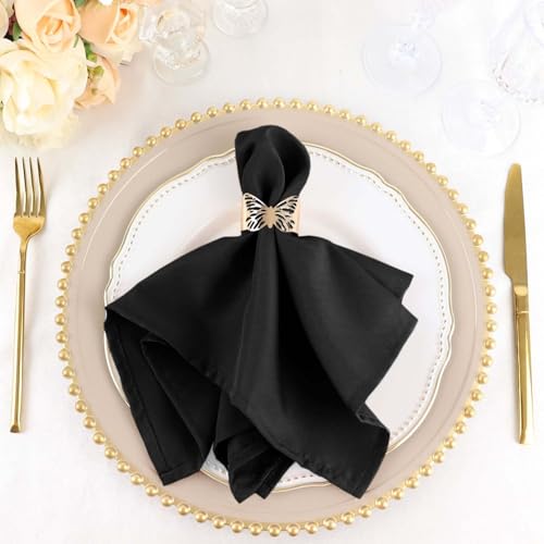 Efavormart Premium Cloth Napkins Set of 100, 17x17 Inch Black Seamless Dinner Napkins, Washable Linen Table Napkin Cloth with Hemmed Edges for Weddings, Party and Banquet - color: Black, size: 17" x 17" (Set of 100)