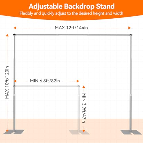 Pipe and Drape Backdrop Stand Kit 10x10ft, Heavy Duty Back Drop Adjustable Stand with Carry Bag, Metal Background Frame for Parties Wedding Birthday Decoration Photography Photo Booth Video - Silver - color: Silver, size: 10x10ft