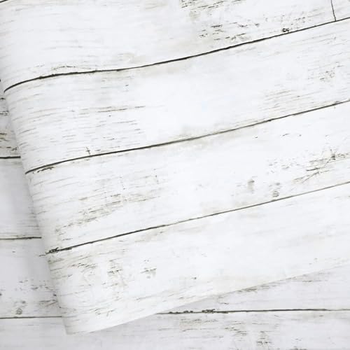 Wood Contact Paper White Gray 17.7"X 275"Thickened Peel and Stick Wallpaper Self-Adhesive Removable Decorative Wall Covering Vintage Wood Panel Interior Film for Decoration - color: White/Gray, size: 17.6" x 275"