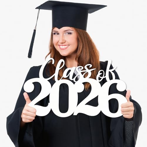 Class of 2026 Wooden Sign Graduation Party Decorations 2026 White Graduation Photo Booth Prop Senior2026 Sign for High School College Party - color: White