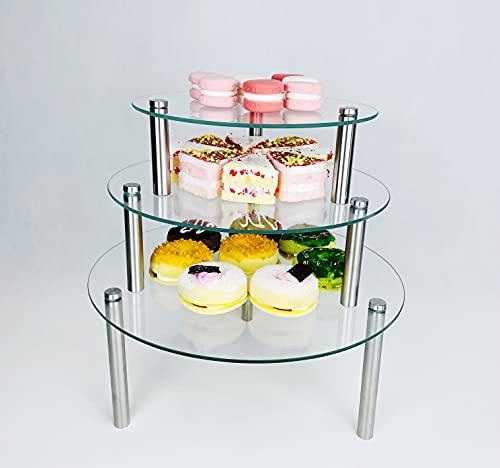 3 Pcs Round Tempered Glass Cake Stands Set 8 10 13 Inch Cupcake Display Stand Plate for Dessert Table Serving Platter - size: 3 Pack Round