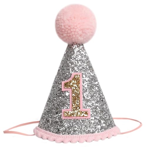 HGFC 1st Birthday Hat For Baby - Natural Boho First/1st Birthday Decorations, Boho First Birthday Crown,Cake Smash Photo Prop - color: Silver