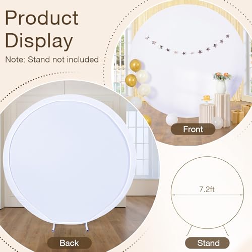 gogoparti 7.2 FT Pure White Round Backdrop Cover, Polyester Material, Wrinkle Free, Stretchy Circle Arch for Party, Wedding, Birthday, Baby Shower Photography - color: White, size: 7.2 Ft