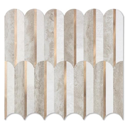 OYAISIM Peel and Stick Backsplash Seamless Tile for Kitchen,Beige Slate PVC Mixed Light Gold Stick on Backsplash Metal Mosaic Wall Tiles - color: Beige Slate+Pure White+Light Gold