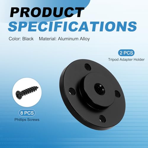 PATIKIL 1/4" Thread Tripod Adapter Holder 20mm Dia, 2Pcs Aluminum Alloy Flange Wall Mount Tripod Mount Plate with Screw for Magic Arm Monitor Light Flash DSLR Camera - size: 1/4" x 40mm