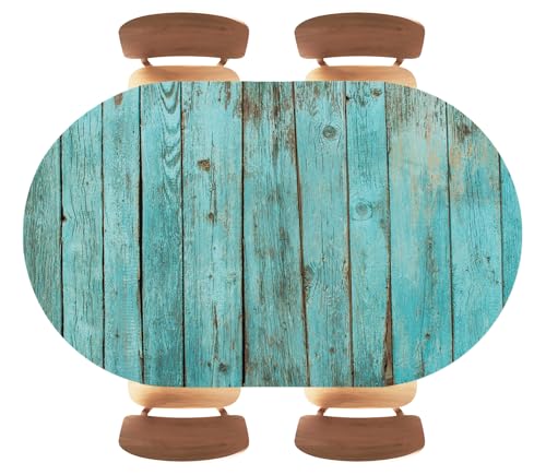Blue Wood Texture Background Oval Fitted Tablecloth Elastic Edge Wipeable Waterproof Terrace Picnic Party Decoration Table Cloth Cover, Fits 48"x80" Oval Tables, Style44 - color: Wood Texture -11, size: 48" x 80" (Oval)