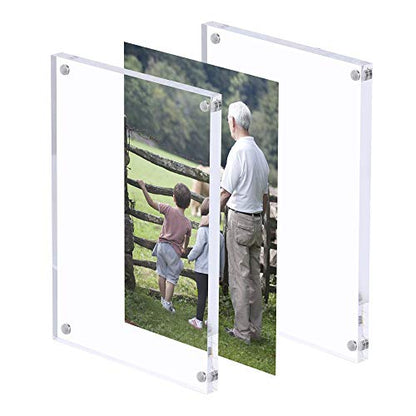 AMEITECH Acrylic Photo Frame 5x7 inches, Free Standing Desktop Double Sided Magnetic Picture Display, 10 + 10MM Thickness Clear Magnet Photo Frame with Microfiber Cloth, Gift Box Package - size: 5 x 7 inch