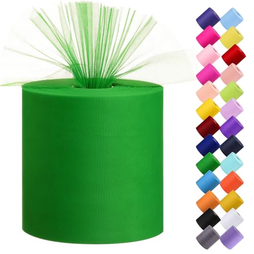Tulle Fabric Roll, 6” by 200 Yards (600FT) Tulle Organza Fabric Spool for DIY Tutu Skirt Baby Shower Decor Wedding Backdrop Crafts Birthday Party Supplies (Green) - color: Green