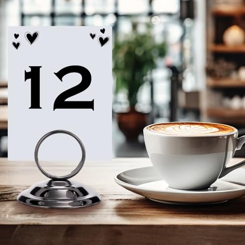 MotiMind 24 Pcs Table Number Holders-Metal Place Card Holders Table Number Stands Tabletop Sign Stands for Photos, Menu, Memo, Notes, Wedding, Restaurant, Banquet, Birthday(Gunmetal Grey) - color: Gunmetal Grey