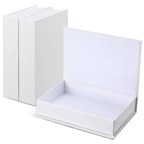 Tioncy 3 Pcs Fake Book Box Neutral Linen Book Box Decorative Faux Prop Storage for Farmhouse Home Decor shelf Table Card Photo DIY Keepsake Gift(8.6 x 6.1 x 1.8 Inch,White) - color: White, size: 8.6 x 6.1 x 1.8 Inch