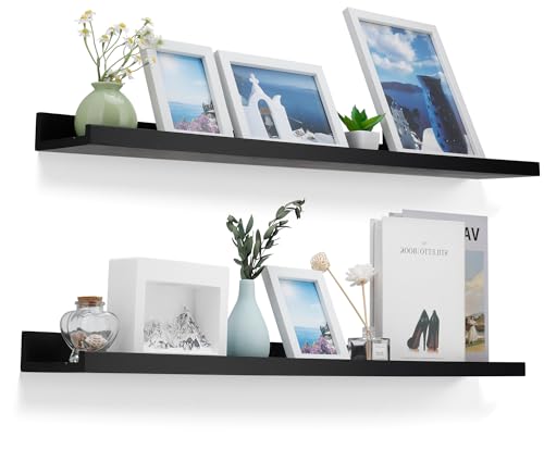 MBYD 36 Inch Floating Shelves Black, Wooden Hanging Shelves Picture Ledge Shelf, Photo Ledge Shelves for Wall with Lip Set of 2, Wall Mounted Shelf for Bedroom Kids Room Bathroom Same Sizes - color: Black, size: Set of 2 36in