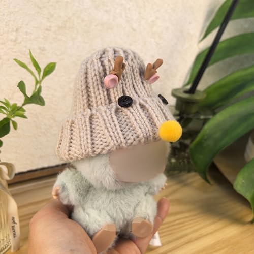 Miniature Deer-Themed Knit Beanie for 14-20cm Art Figures - Winter Aesthetic Antler Cap for Figurine Curation - color: 016