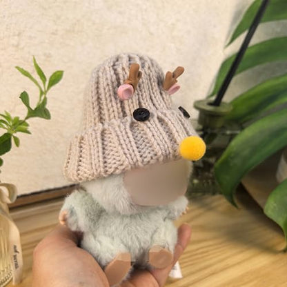 Miniature Deer-Themed Knit Beanie for 14-20cm Art Figures - Winter Aesthetic Antler Cap for Figurine Curation - color: 016