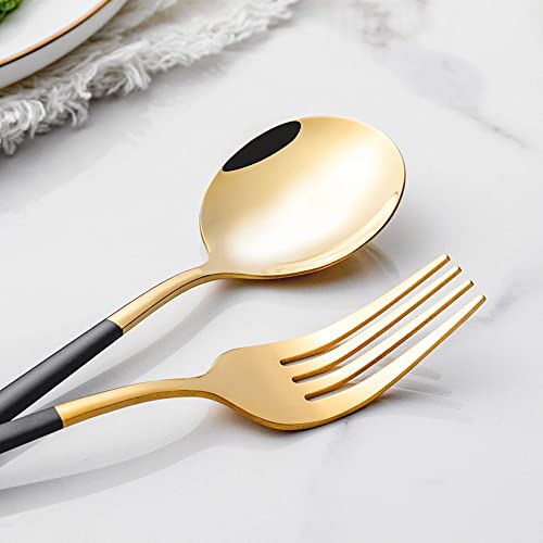 40 Piece Black Gold Silverware Set,Stainless Steel Flatware Cutlery Set Service for 8 Including Forks Spoons Knives,Kitchen Utensil Set,Tableware for Home and Restaurant, Dishwasher Safe - color: Black/Gold, size: 40-Piece