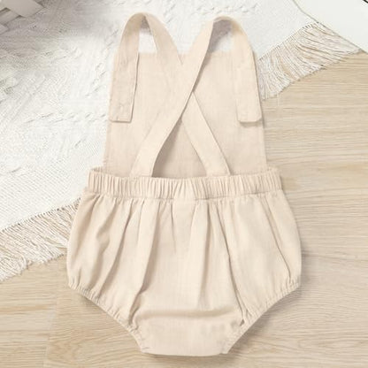 IMEKIS Baby Girls Boys Boho 1st Birthday Outfit Backless Overalls Romper for Cake Smash Photo Shoot - color: Apricot 1 Birthday, size: 9-12 Months