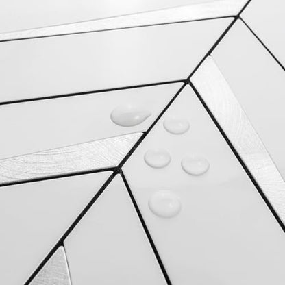 DICOFUN 10-Sheet Herringbone Tile Peel and Stick Backsplash, Polished White Marble PVC Mixed Metal Silver Stick on Backsplash for Kitchen and Bathroom Wall - color: Polished White Marble and Metal Silver, size: 10 Sheets, 12"x12"x0.12"