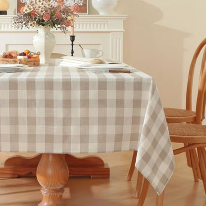Checkered Tablecloth Rectangle Washable Buffalo Plaid Table Cloth Cotton Linen Gingham Table Cover for Picnic Kitchen Dining Room, Beige and White, 55 * 70 - color: Beige, size: 55" x 70" (Rectangular)