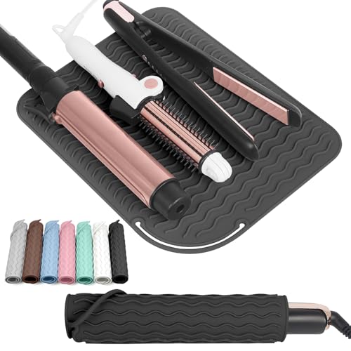 Larger Size Silicone Heat Resistant Mat for Curling Irons, Flat Irons, Hair Straightener and Other Hair Styling Tools, Portable Hot Tools Pad Cover for Travel Vanity Salon(12.0" x 9.0") - color: Black