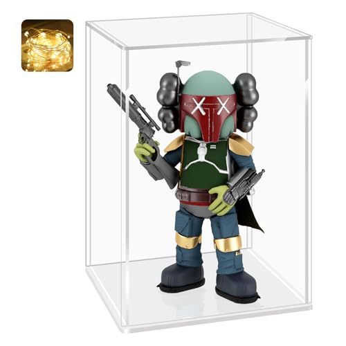 LANSCOERY Acrylic Display Case, 6x6x8 in, Upgraded Thickened UV-Resistant Showcase, 98% Clarity Dustproof Box with Glossy White Base for Action Figures, LEGO & Models, Includes Scraper & LED Light - color: White, size: 6x6x8inch; 15x15x20cm