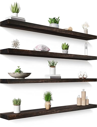 GXYAWPJ 48 Inch Floating Shelves for Wall Rustic Brown Wood Wall Shelves for Bedroom Set of 4 - color: Rustic Brown, size: 48 inch