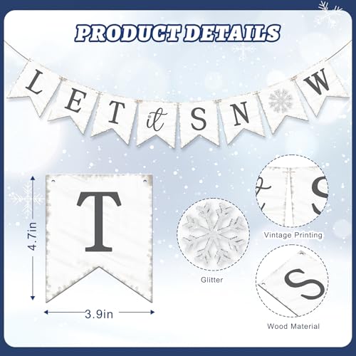 Let It Snow Banner Garland, No DIY Wooden Christmas Banner for Mantle Fireplace Wall, Rustic Let It Snow Christmas Decorations for Home, Winter Wonderland Party Decorations