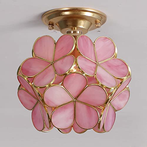 Bieye L10822 Flower Petals Tiffany Style Stained Glass Close to Ceiling Light for Home Decor (Pink, 8" Cherry Blossom) - color: Pink, size: 8" Cherry Blossom