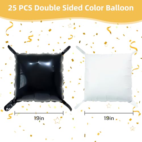 HILAVO Black and White Square Foil Balloon Wall, 25 PCS Double Sided Checkered Balloons Flat Square Balloon Backdrop for Checkerboard Racing Themed Birthday Party Background Decoration - color: Black White
