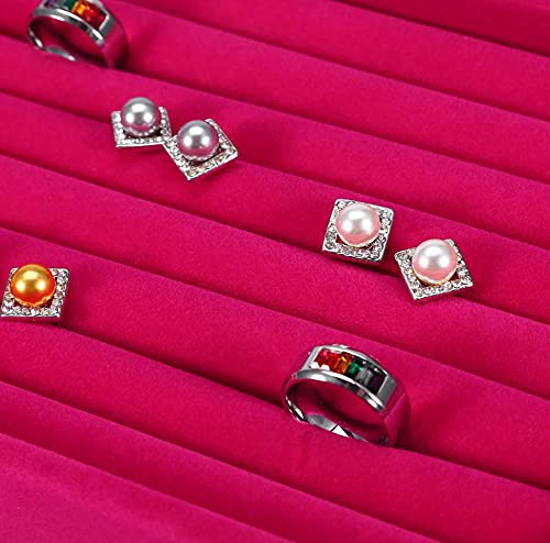 AKOAK 1 Pack Jewelry Display Tray Wooden Flannel Dresser Ring Earring Bracelet Watch Storage Case Portable Display Rack (rose red) - color: rose red
