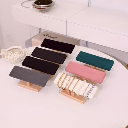 Wooden Watches Display Tower Base Watch Neck Bracelet Organizer Rack Bangle Scrunchie Headband Showcase Tower Black Suede - color: Flat Suede Black