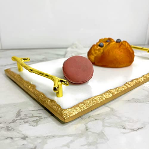 White and Gold Marble Tray (11.7X7.8X1.5 Inch, 4lbs) Luxury Display in Home and Kitchen for Table Handmade, Luxury Tray (White, Gold) - color: Gold,golden,white