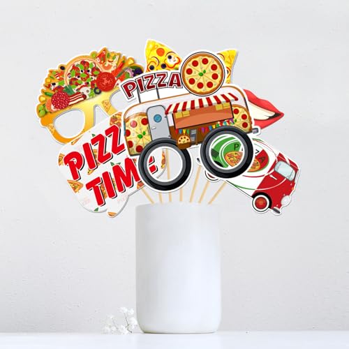 Pizza Sign Photo Booth Props Funny Fast Food French Fries Pizza Birthday Photoshoot BBQ Party Photography Props Favor Centerpiece Sticks Decorations 20 PCS