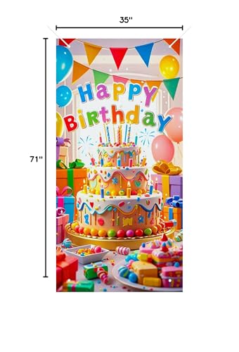 HOMETITUTE Birthday Door Cover 71x35 Inch Colorful Cake and Candy Theme Birthday Banner for Kids Party Decorations Gift Backdrop Sign for Boys Girls Wall Party Supplies Use - color: Colorful Cake and Candy