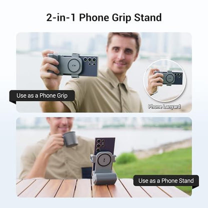 KIWIFOTOS Travel Phone Camera Grip Smartphones Camera Handle with Remote Control for iPhone 17 16 Pro Max Samsung Galaxy S25 S24 Selfie Vlog Video Shooting(Tripod NOT Included) - color: Clip on Phone Camera Grip Gray