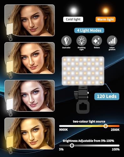 Selfie Light for iPhone:3000mAh Phone Light Clip with 120 LEDs & CRI95+, Compatible with iPhone/Laptops/Tablets/Cameras for Video Recording/Selfies/Live Streaming/Zoom/YouTube