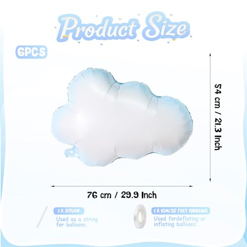 Biapian Large Cloud Balloons Set, 6 Pcs 30 Inch White Clouds Foil Balloons, Helium & Air Cloud Party Decorations for Girls Boys Baby Shower, Birthday, Wedding, Blue Sky Theme Supplies - style: Clouds