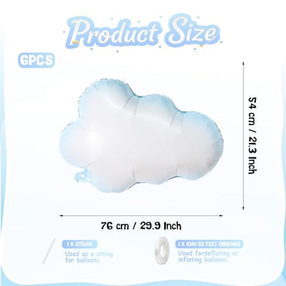 Biapian Large Cloud Balloons Set, 6 Pcs 30 Inch White Clouds Foil Balloons, Helium & Air Cloud Party Decorations for Girls Boys Baby Shower, Birthday, Wedding, Blue Sky Theme Supplies - style: Clouds