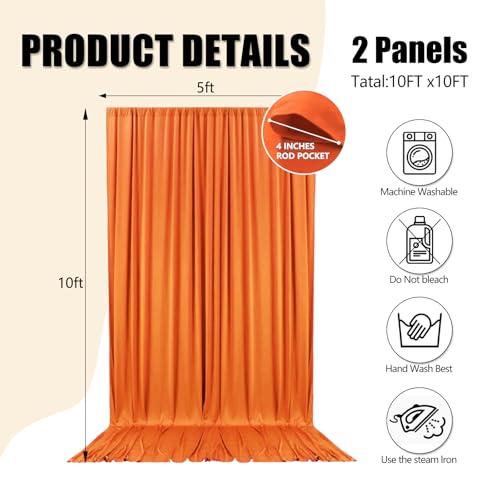 10ft x 10ft Orange Backdrop Curtains for Parties, Fabric Satin Background Curtain with Rod Pockets for Weddings, Birthday, Baby Shower, Photography, Graduation Party Backdrop Drapes, 2 Panels - color: Orange