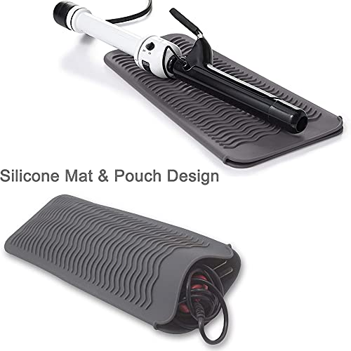 Heat Resistant Mat for Hair Tools, Silicone Heat Mat & Holder for Curling Iron, Professional Portable Travel Flat Iron Mat Pad Pouch Case Cover for Countertop