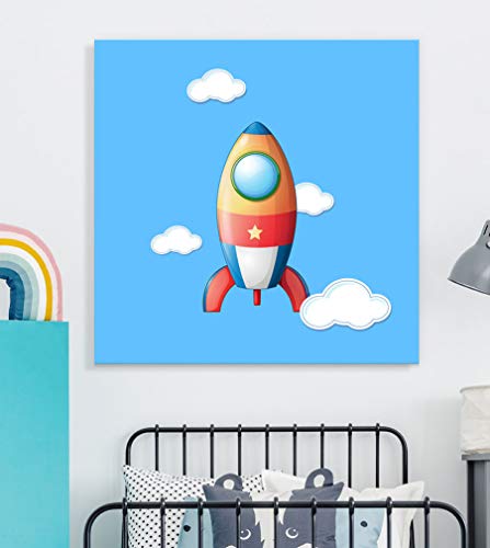 wall26 - Square Canvas Wall Art - Little Rocket - Kid's Room/Nursery Wall Art Vibrant Color & Ready to Hang - 12x12 inches - color: Artwork - 07, size: 12"L x 12"W