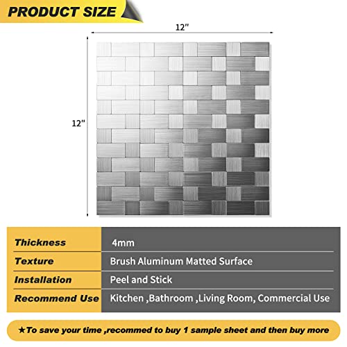 Yipscazo 10-Sheets Peel and Stick Backsplashes for Kitchen, Stick on Backsplash Stainless Steel Metal Tiles for Kitchen Walls, Stainless Steel Backsplash for Range Hood Wall Shield (12''x12'') - color: Square + Rectangle