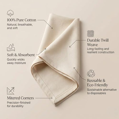 ACCENTHOME Accent Home 100% Cotton Napkins, Delicate Cloth Napkins for Dinners, Parties and Weddings，18 x 18 Inch Set of 12 - Natural - color: 01 - Natural - Twill, size: 18"x18" - Pack of 12