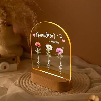 Personalized Mum's Garden Night Light, Custom Birth Month Flower with Kids Names LED Night Light, Grandma Garden Lamp, Family Birth Flower Keepsake, Mothers Day Gift - color: Style 7