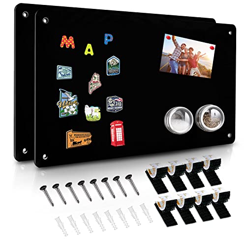 2Pack Black Magnetic Board,17.5" x 11.4" Magnet Bulletin Board to Display Magnetic Notes, Poetry, Photos, Suitable for Wall, Refrigerator, Cabinet etc, Come with 8 Pcs Dual Lock Tape and Screws - color: Black, size: 2 Pack (17.5" x 11.4")