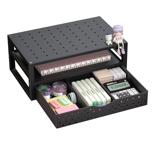 WALI Monitor Stand Riser with Drawer, Desk Organizers and Accessories for Computer, Printer, Laptop Stand for Home Office Supplies, (PTT005-B), 1 Pack, Black - color: Black, size: 16" * 10" with Drawer