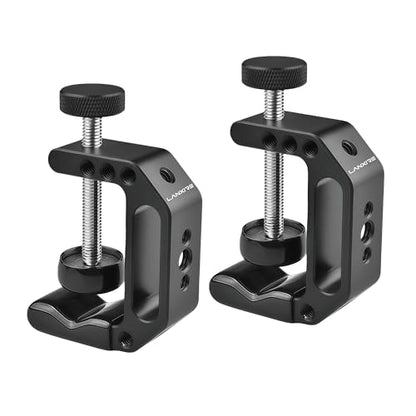 C Clamp Camera Mount with 1/4’’ and 3/8’’ Threaded Holes - 4.5cm Jaw Opening - Max Load 2kg - 2 Pack