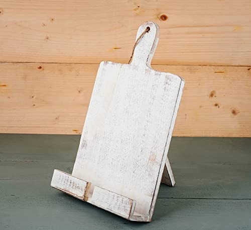 Wedding Gifts Wooden Cookbook Stand Chopping Board Style Foldable Recipe Book Stand Holder Easel for Kitchen Text Book Tablet L 9.5 x B 1.5 x H 14 inches (White) Cooking Gifts - color: White