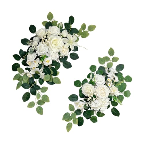Odouzy Pack of 2 Wedding Arch, Artificial Flowers, Wedding Decor，Flower Garland Be Suited to Banquet, Party, Reception Entrance Welcome Sign and Background Decoration (White) - color: White